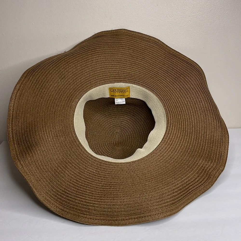 GOLDCOAST Sunwear Straw Sun Hat Brown Wide Brim Coastal Grandma Beach